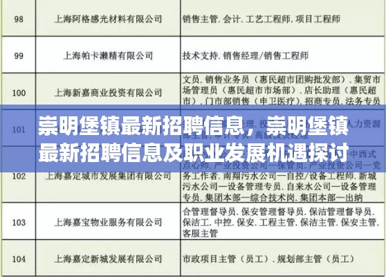 崇明堡镇最新招聘信息揭秘，职业发展机遇探讨