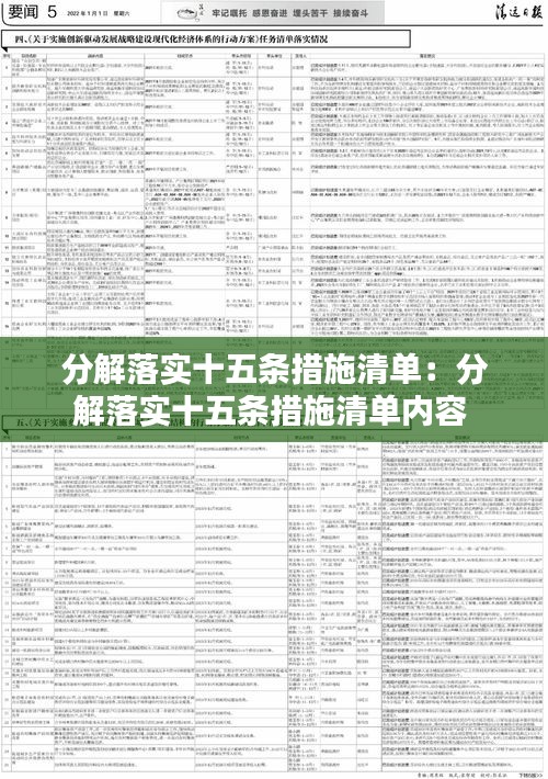 分解落实十五条措施清单：分解落实十五条措施清单内容 