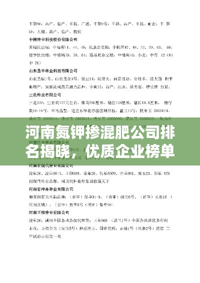 河南氮钾掺混肥公司排名揭晓，优质企业榜单不容错过！