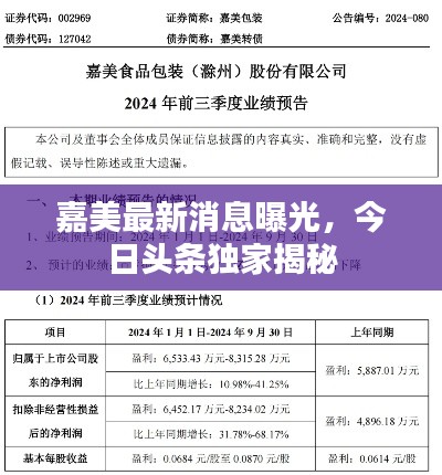 嘉美最新消息曝光，今日头条独家揭秘