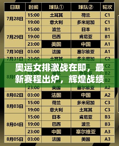 奥运女排激战在即，最新赛程出炉，辉煌战绩再续篇章
